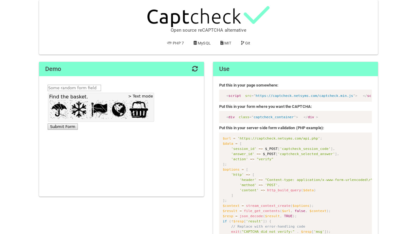 Captcheck Landing page