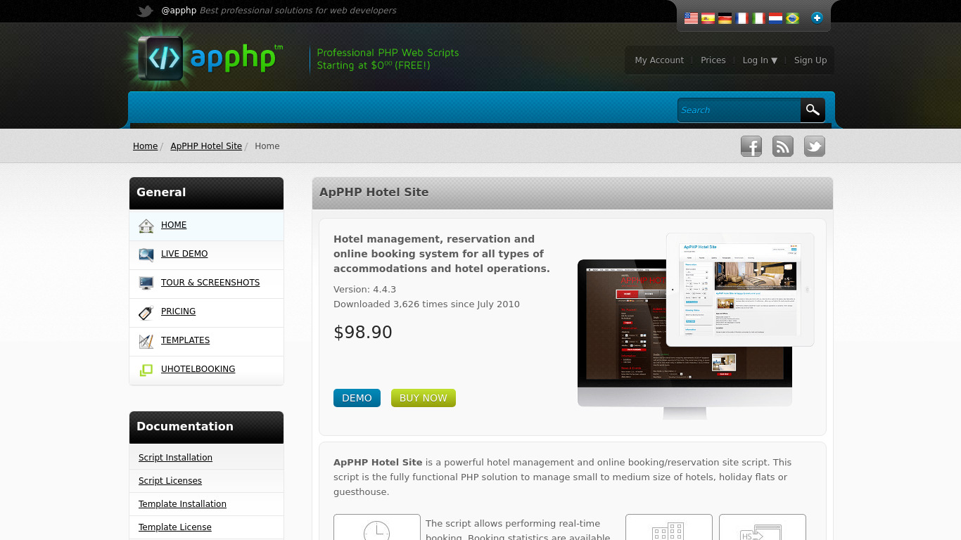 ApPHP Hotel Site Landing page