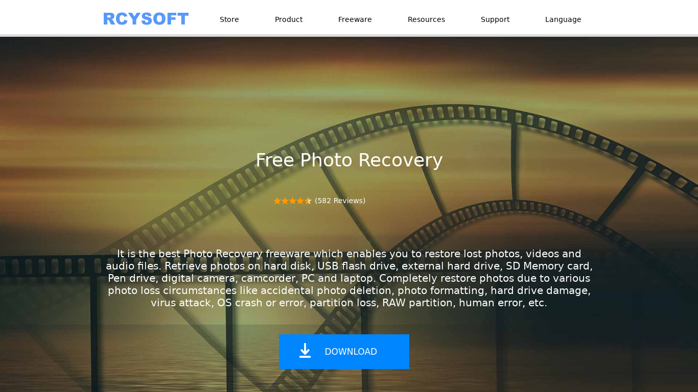 Rcysoft Free Photo Recovery Landing page