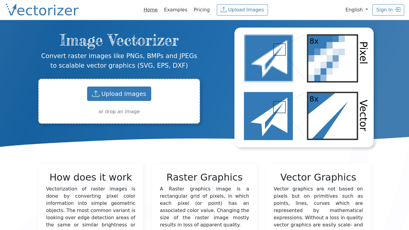 Vectorizer.io Landing page
