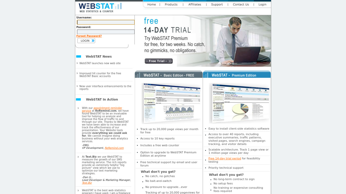 WebSTAT Landing page