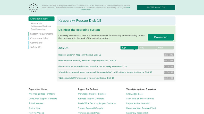 Kaspersky Rescue Disk Landing Page