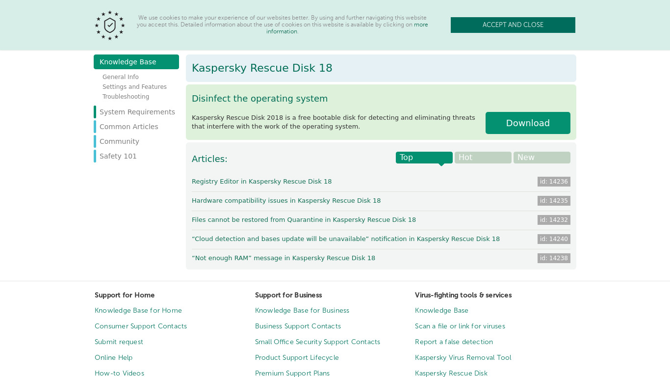 Kaspersky Rescue Disk Landing page