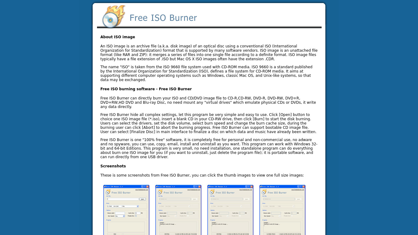 Free ISO Burner Landing page