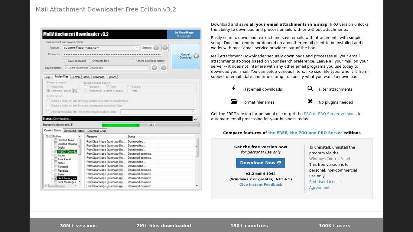 Mail Attachment Downloader Landing page