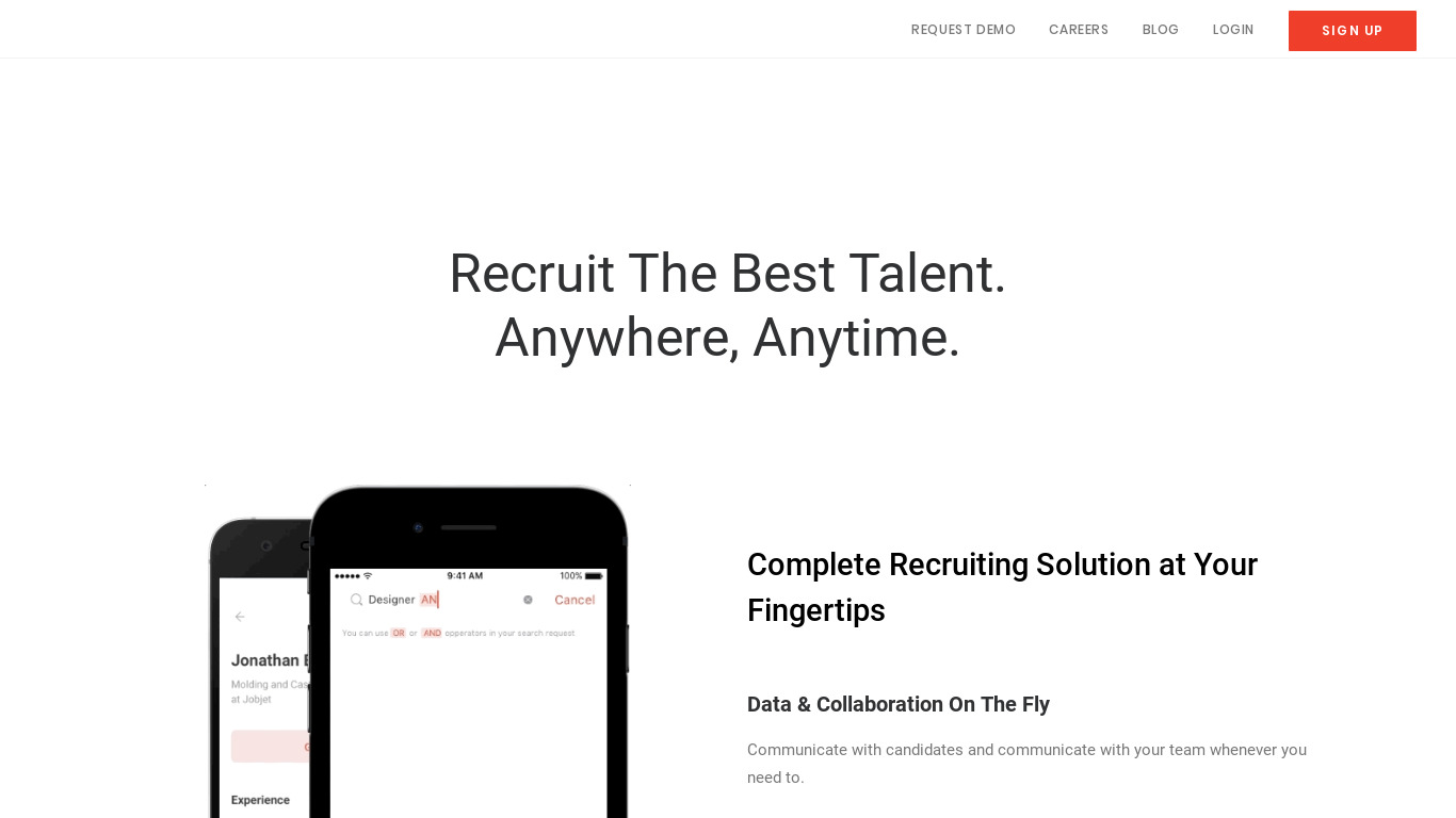 Mobile Candidate Search by Jobjet Landing page