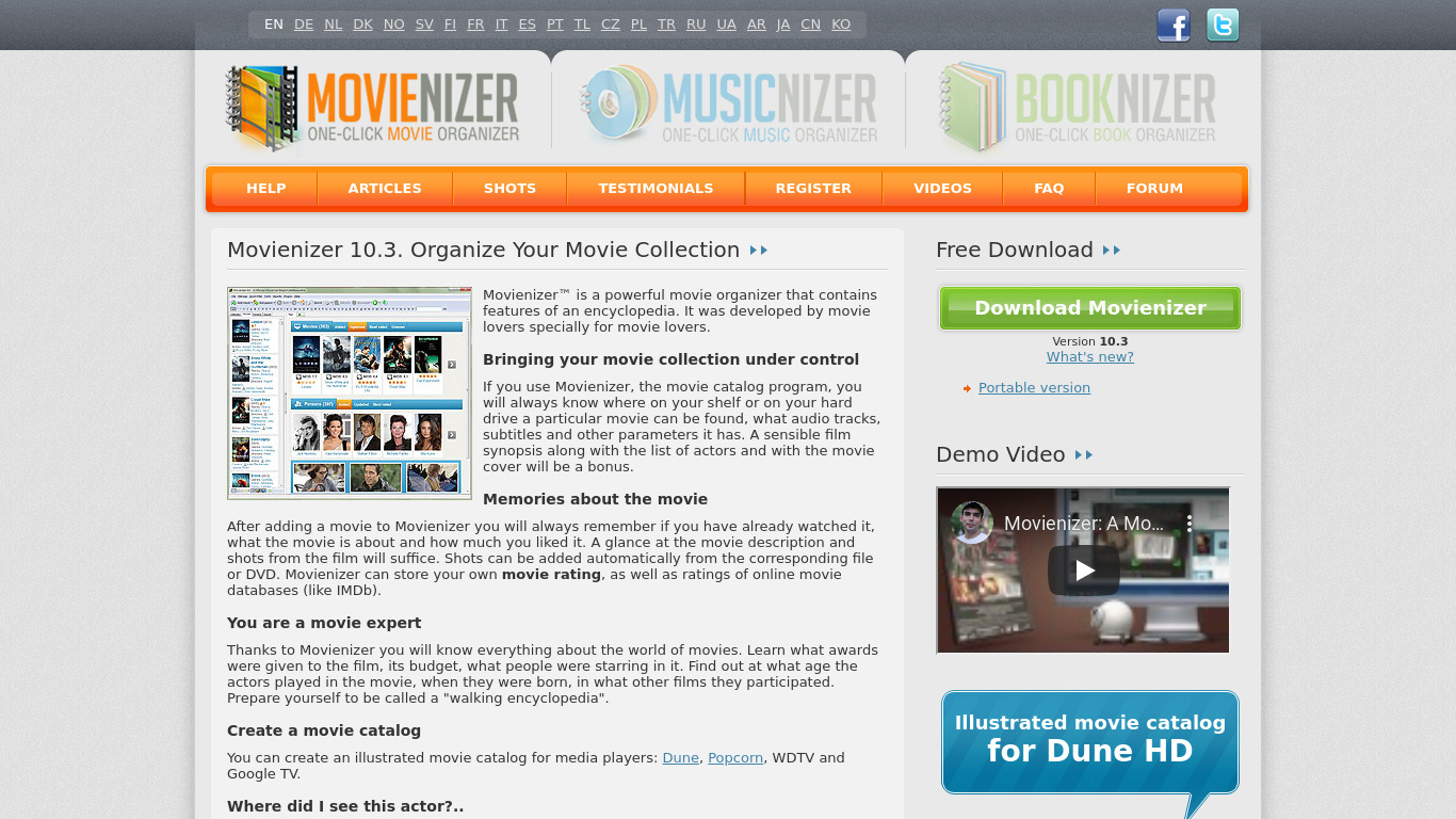 Movienizer Landing page