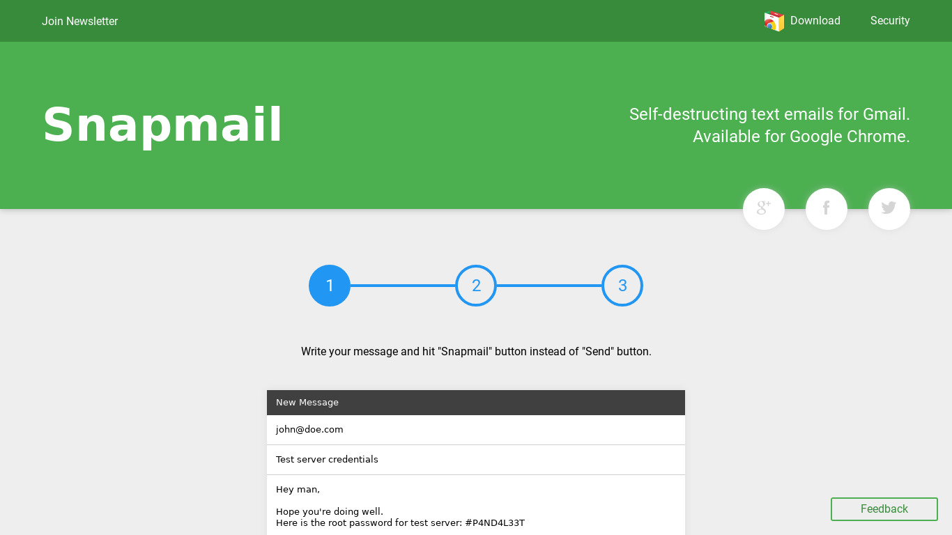 Snapmail.co Landing page