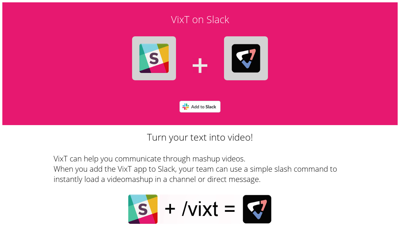 VixT on Slack Landing page