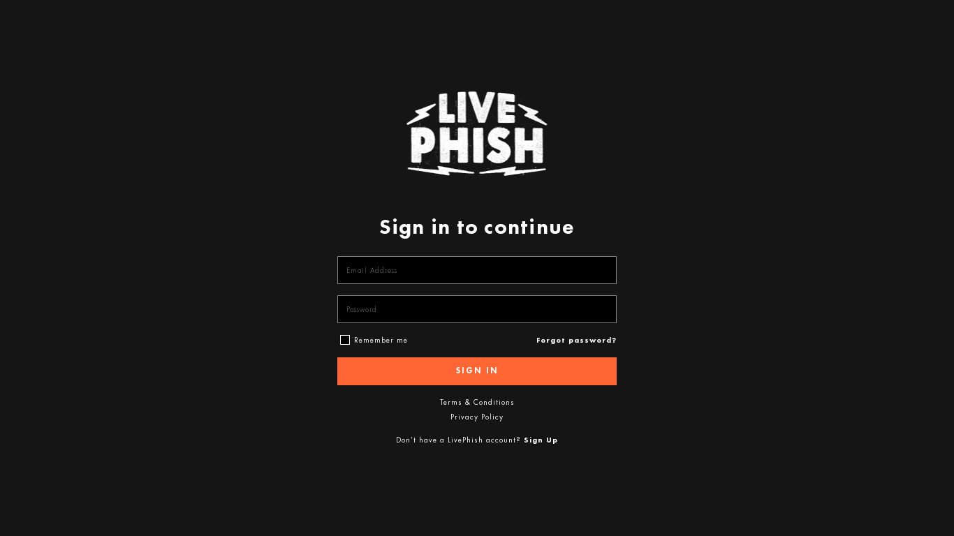 Live Phish Plus Landing page