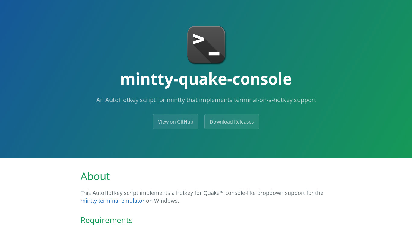 mintty-quake-console Landing page