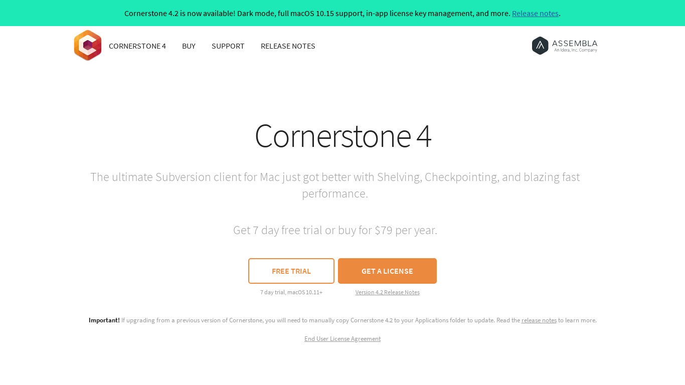 Cornerstone 4 by Assembla Landing page