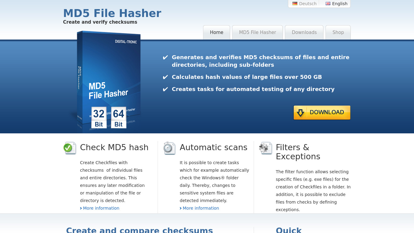 MD5 File Hasher Landing page