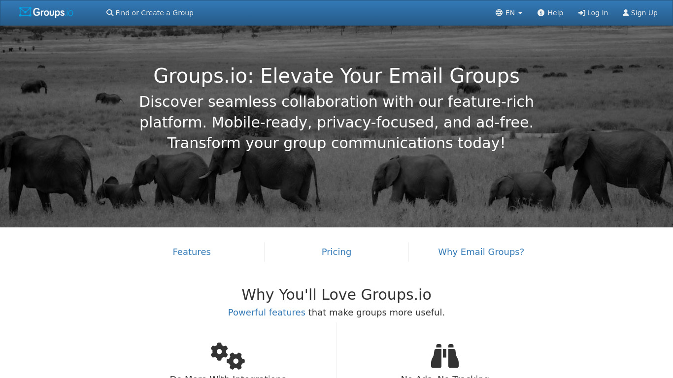 Groups.io Landing page