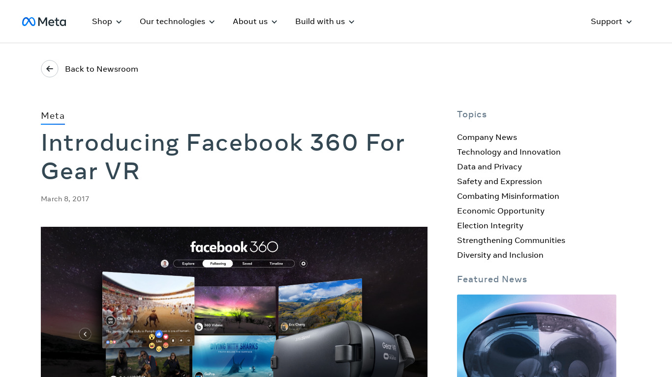 Facebook 360 Landing page