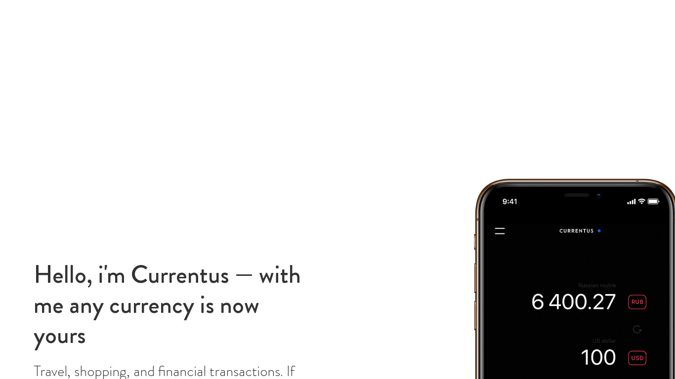 Currentus currency converter Landing page