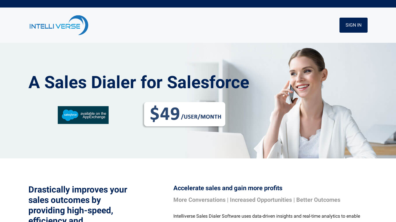 Intelliverse Sales Acceleration Software Landing page