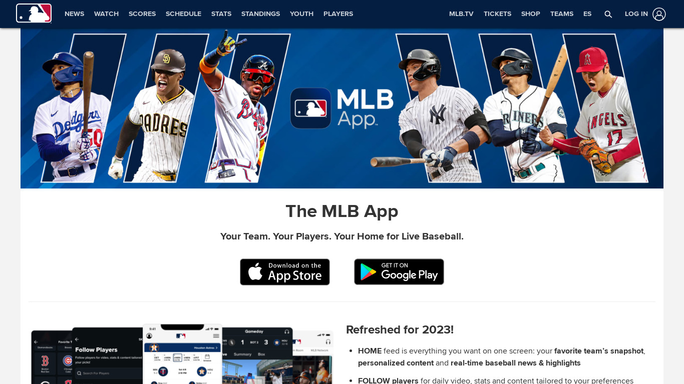 MLB.com At Bat Landing page