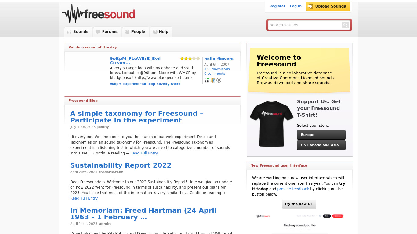Freesound Landing page