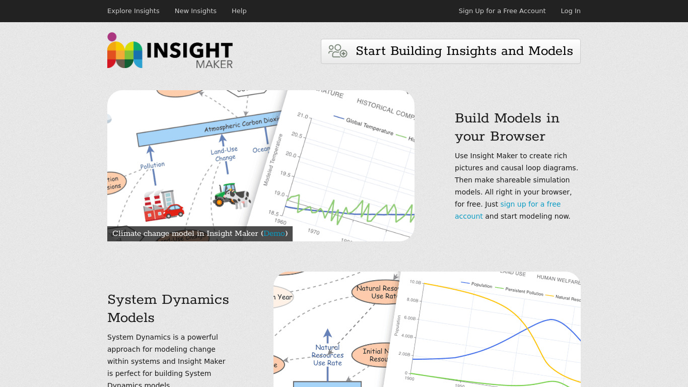 Insight Maker Landing page