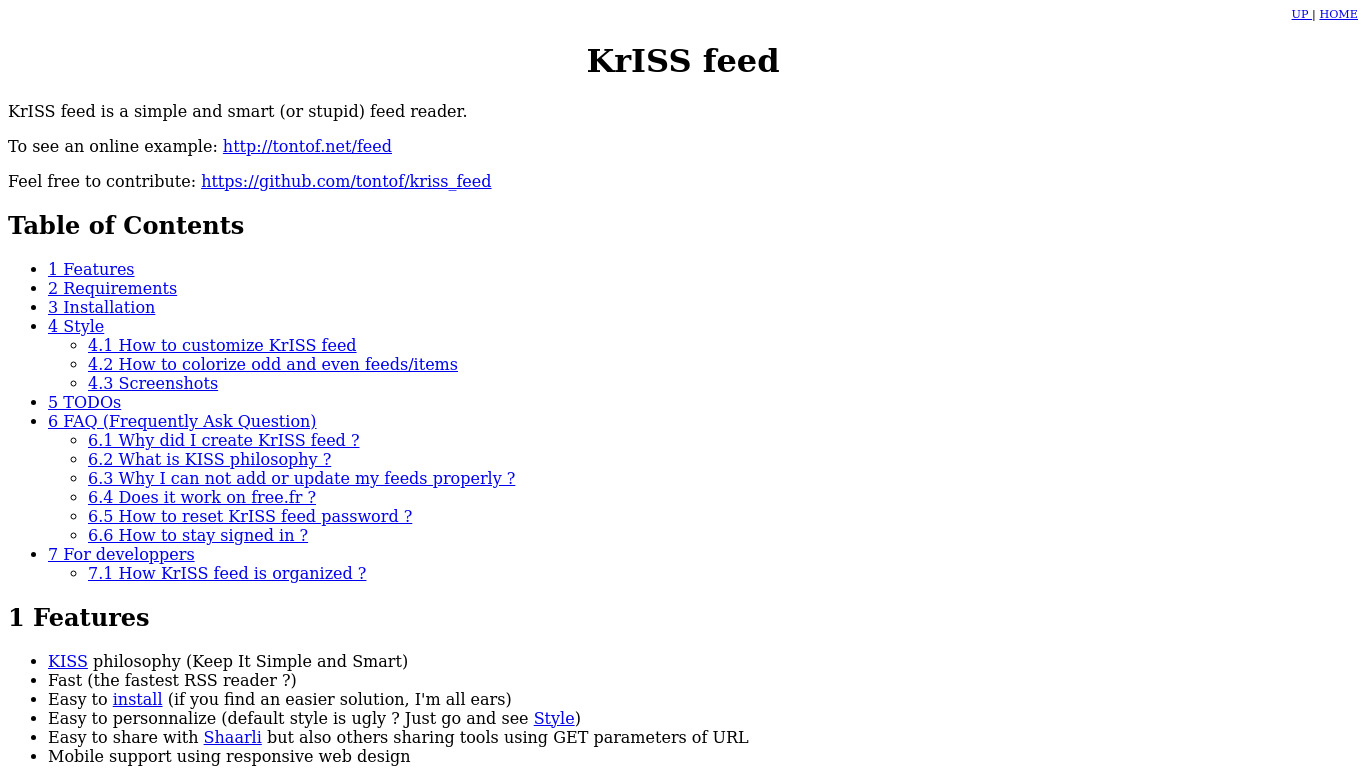 KrISS feed Landing page