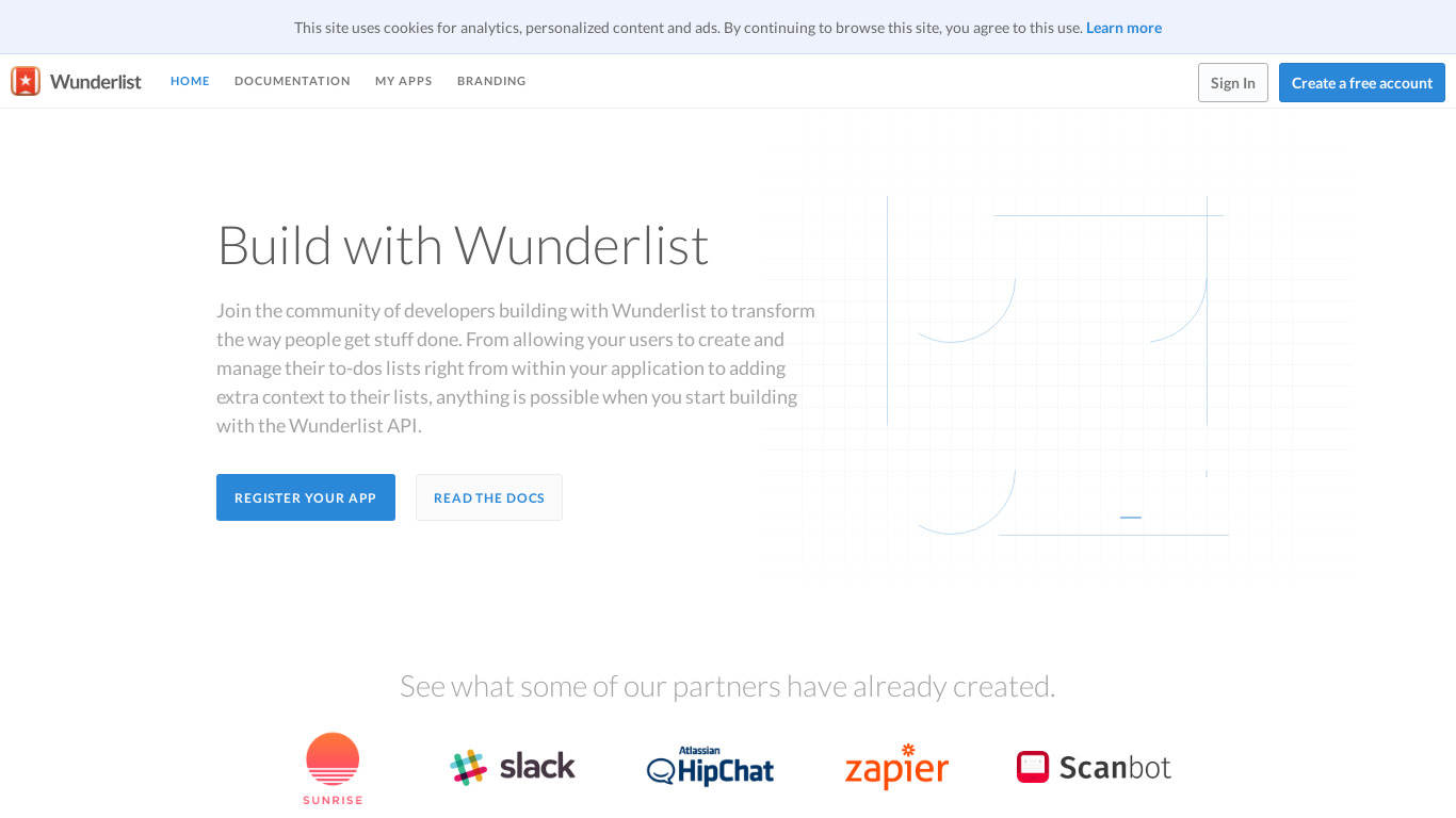Wunderlist Public API Landing page