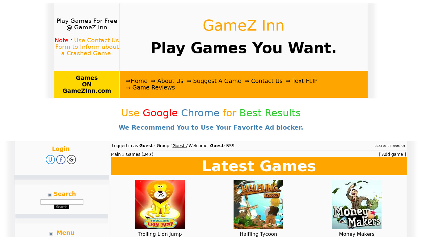 GameZ Inn Landing page