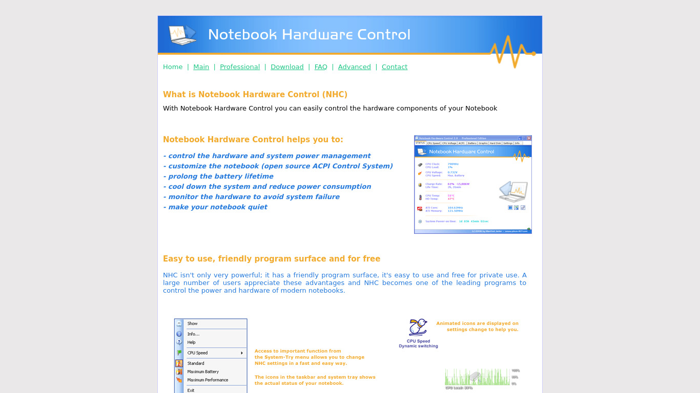Notebook Hardware Control Landing page