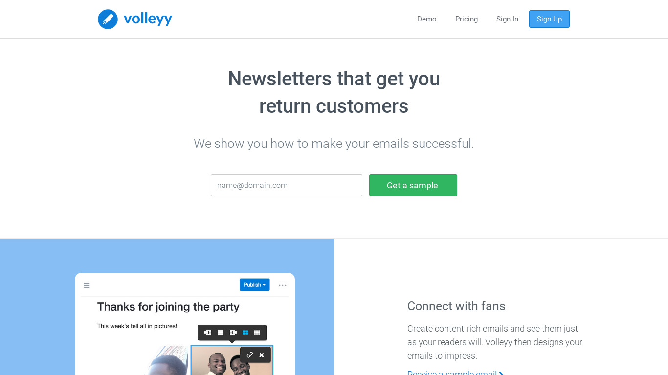 Volleyy Landing page