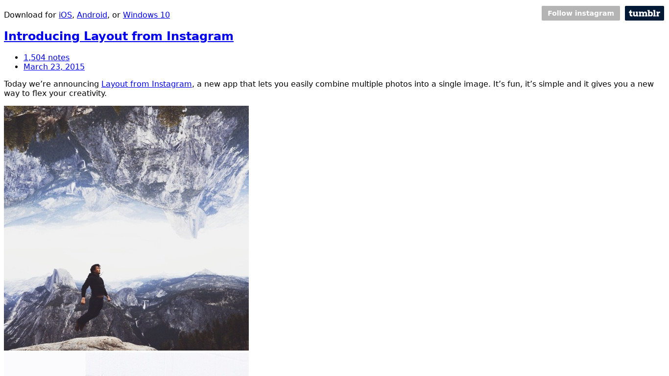 Layout from Instagram Landing page