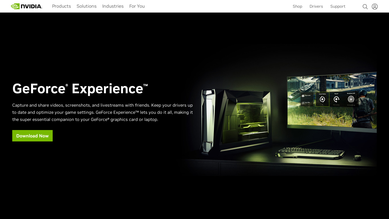 Geforce Experience Landing page