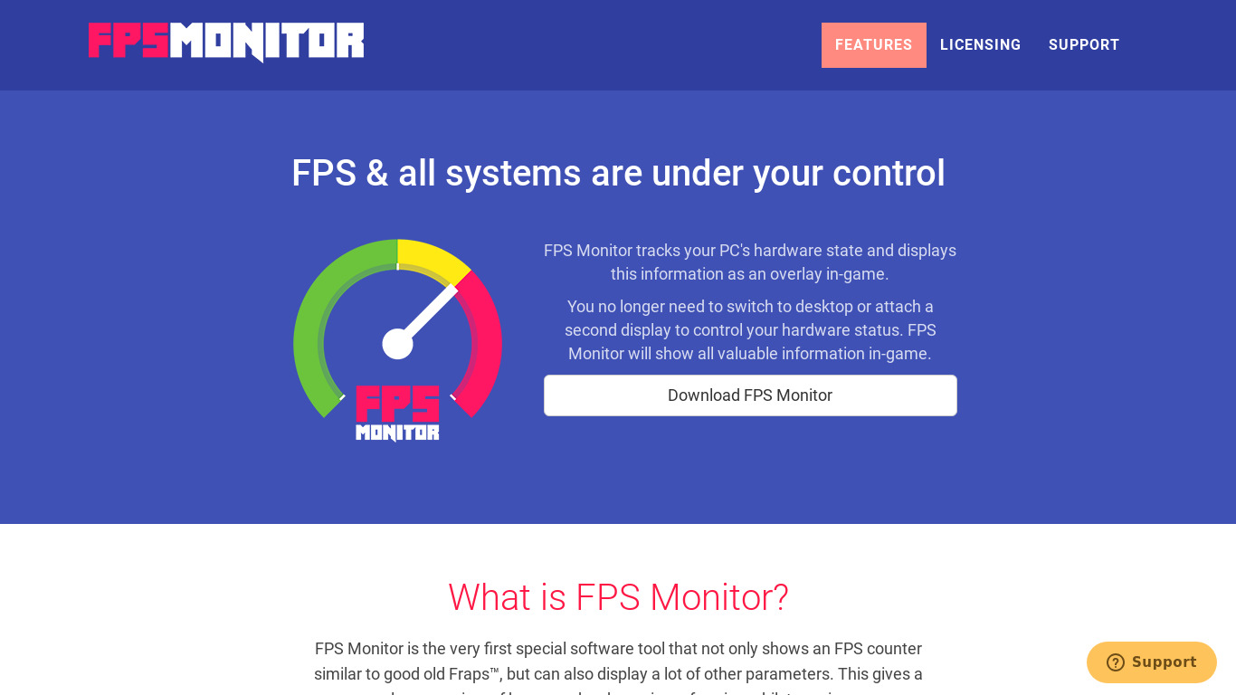 FPS Monitor Landing page