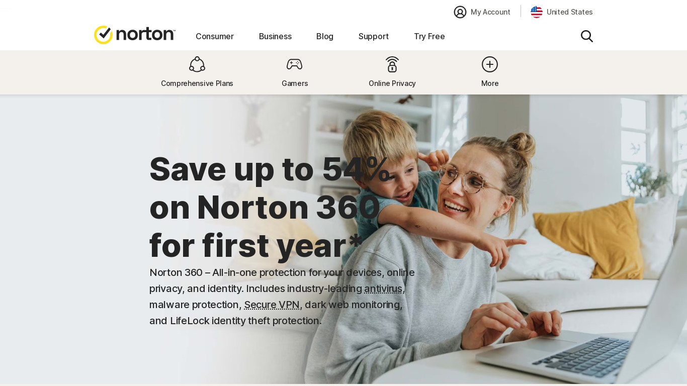 Norton 360 Landing page