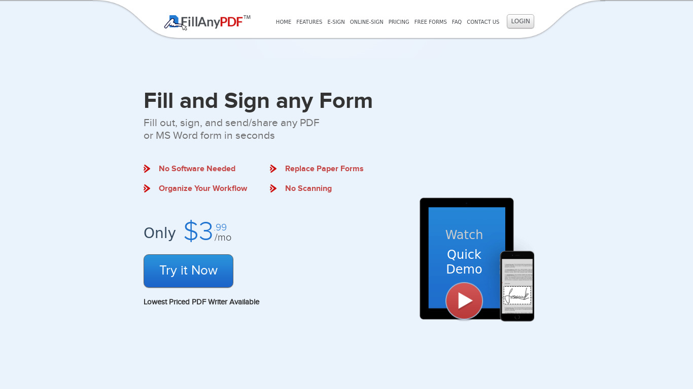 FillAnyPDF.com Landing page