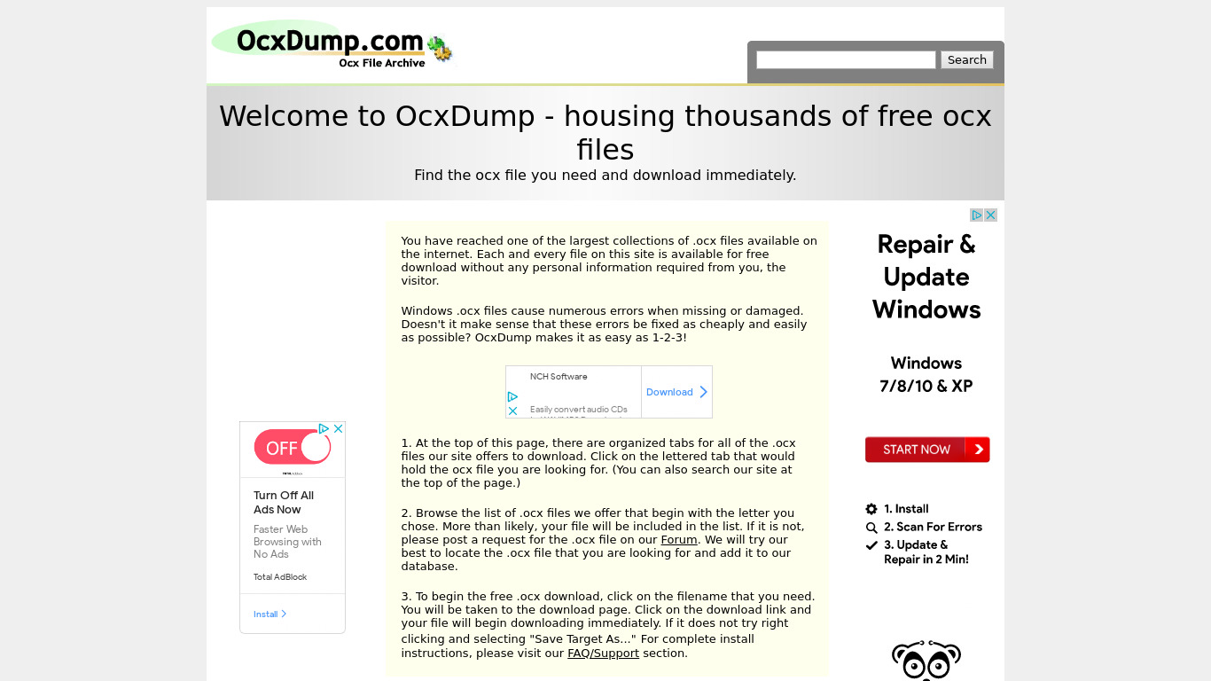 OcxDump.com Landing page