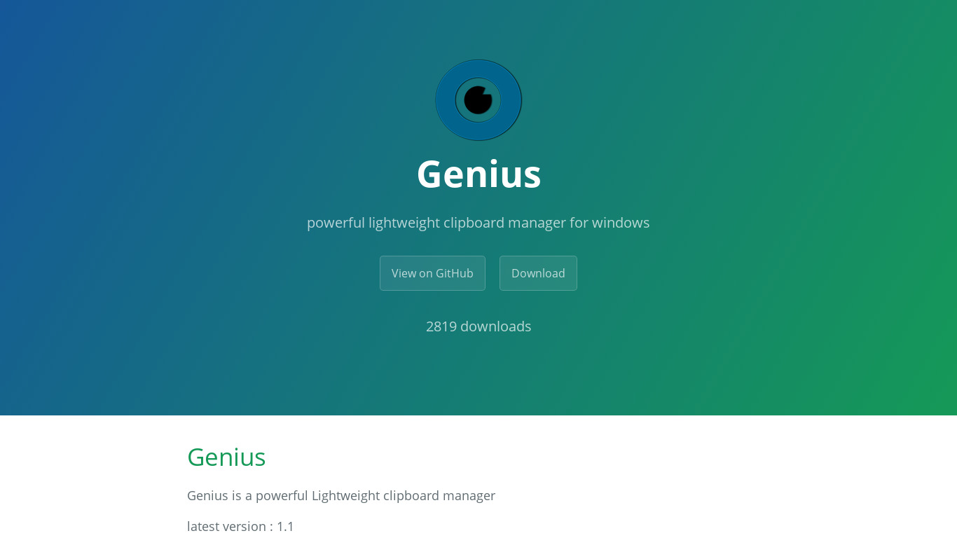 rusith.me Genius Clipboard Manager Landing page