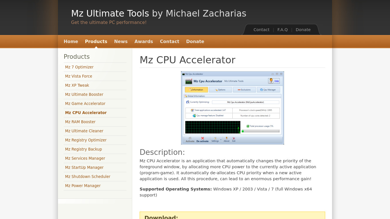 Mz CPU Accelerator Landing page