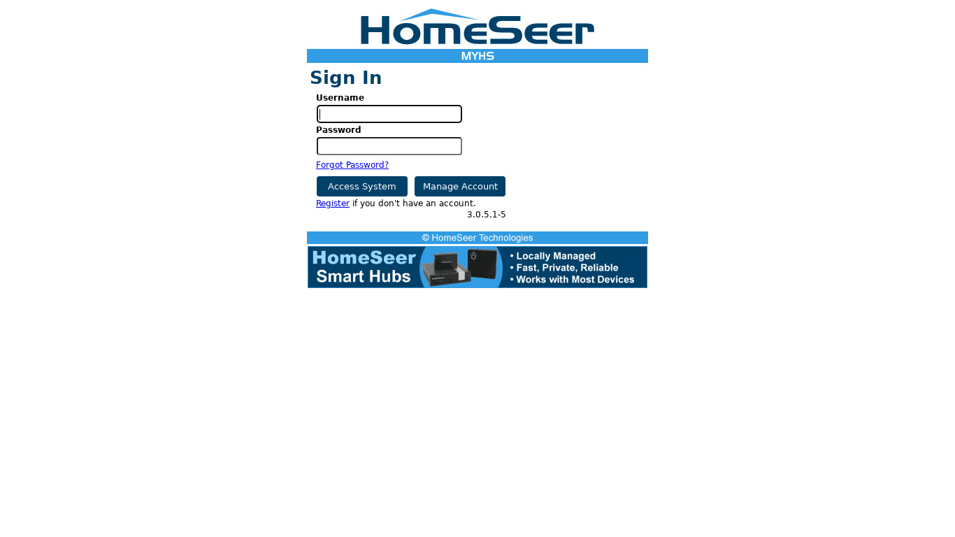 Homeseer Landing page