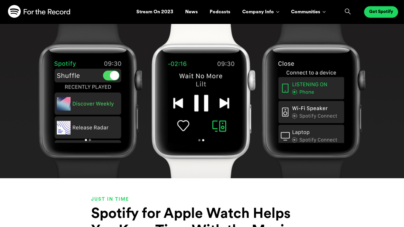 Spotify for Apple Watch Landing page