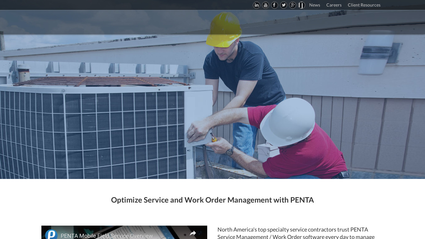 PENTA Service Management Landing page