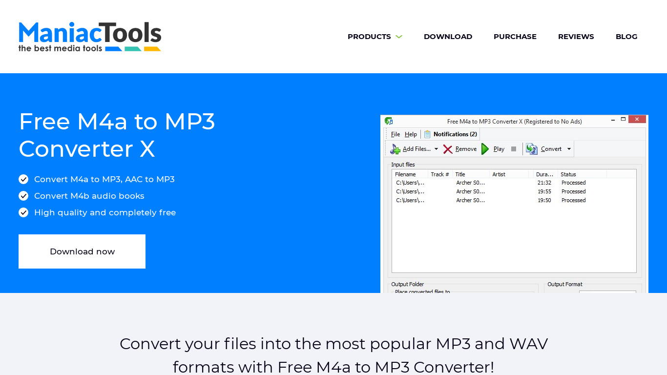 Free M4a to MP3 Converter Landing page