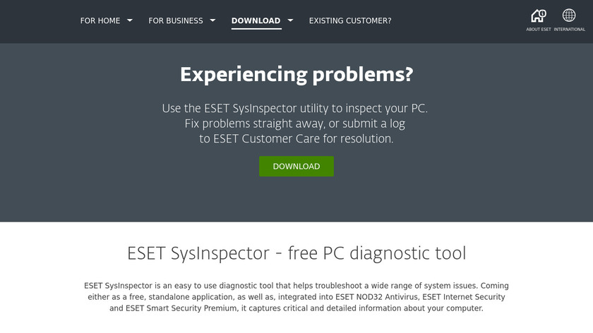 ESET SysInspector Landing Page