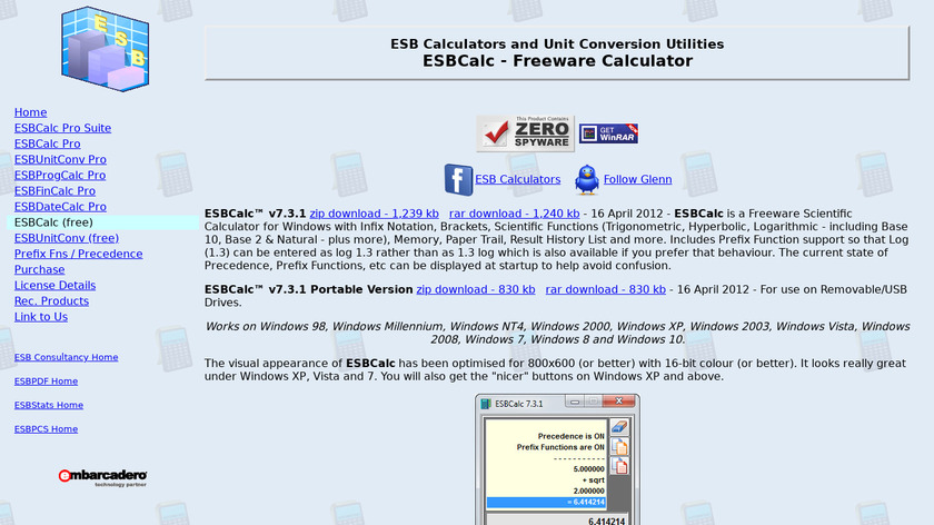 ESBCalc Landing Page
