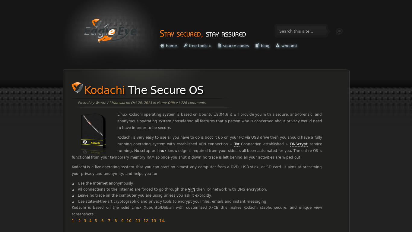 Linux Kodachi Landing page