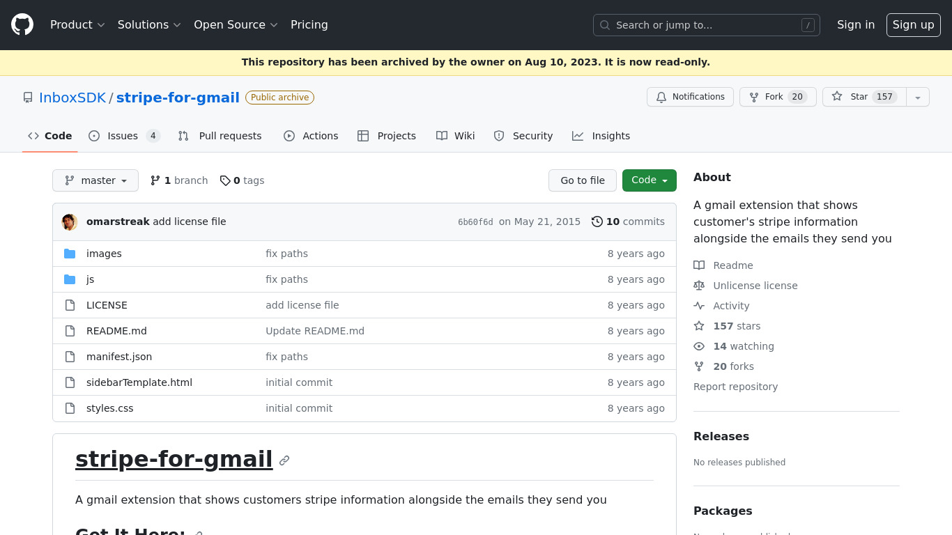 Stripe for Gmail Landing page