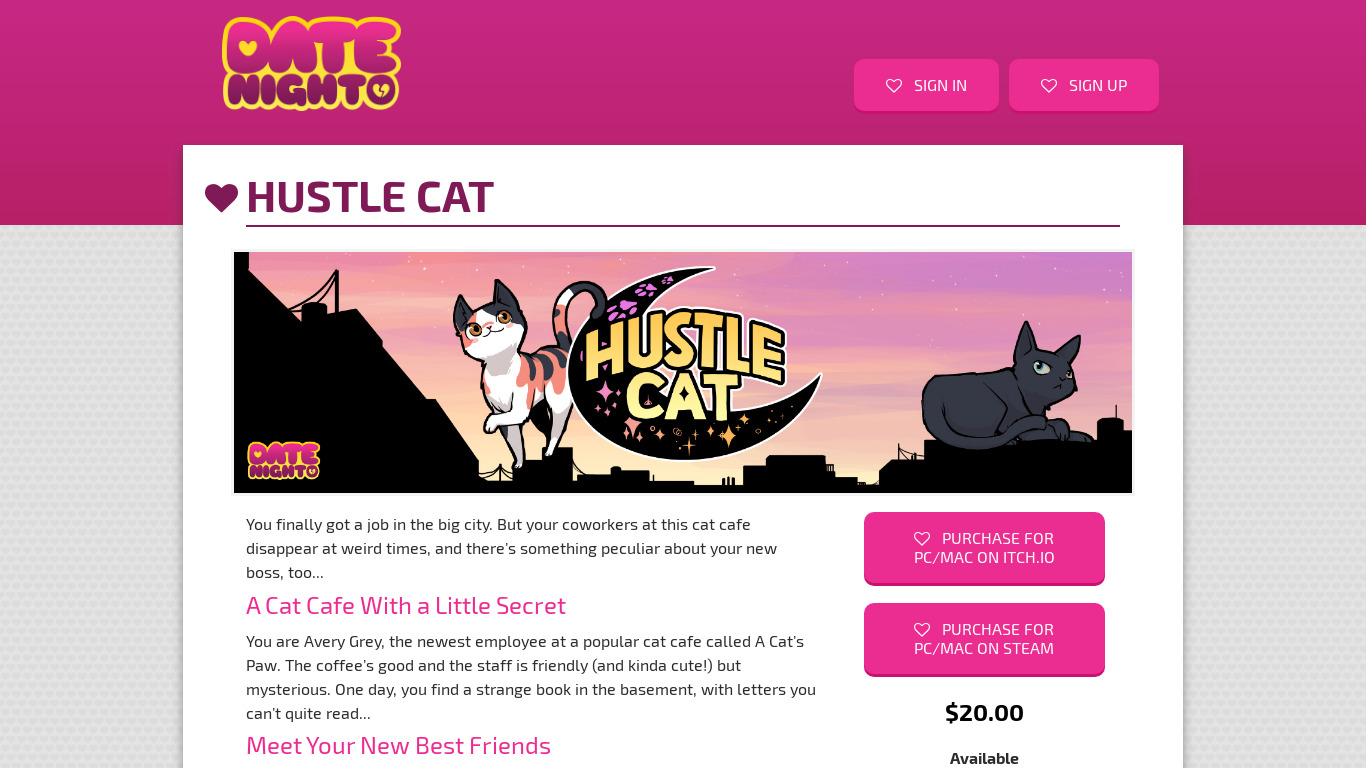 Hustle Cat Landing page