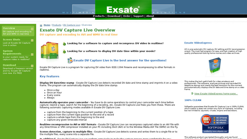 Exsate DV Capture Live Landing Page