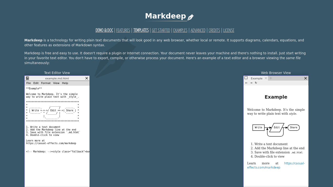 Markdeep Landing page