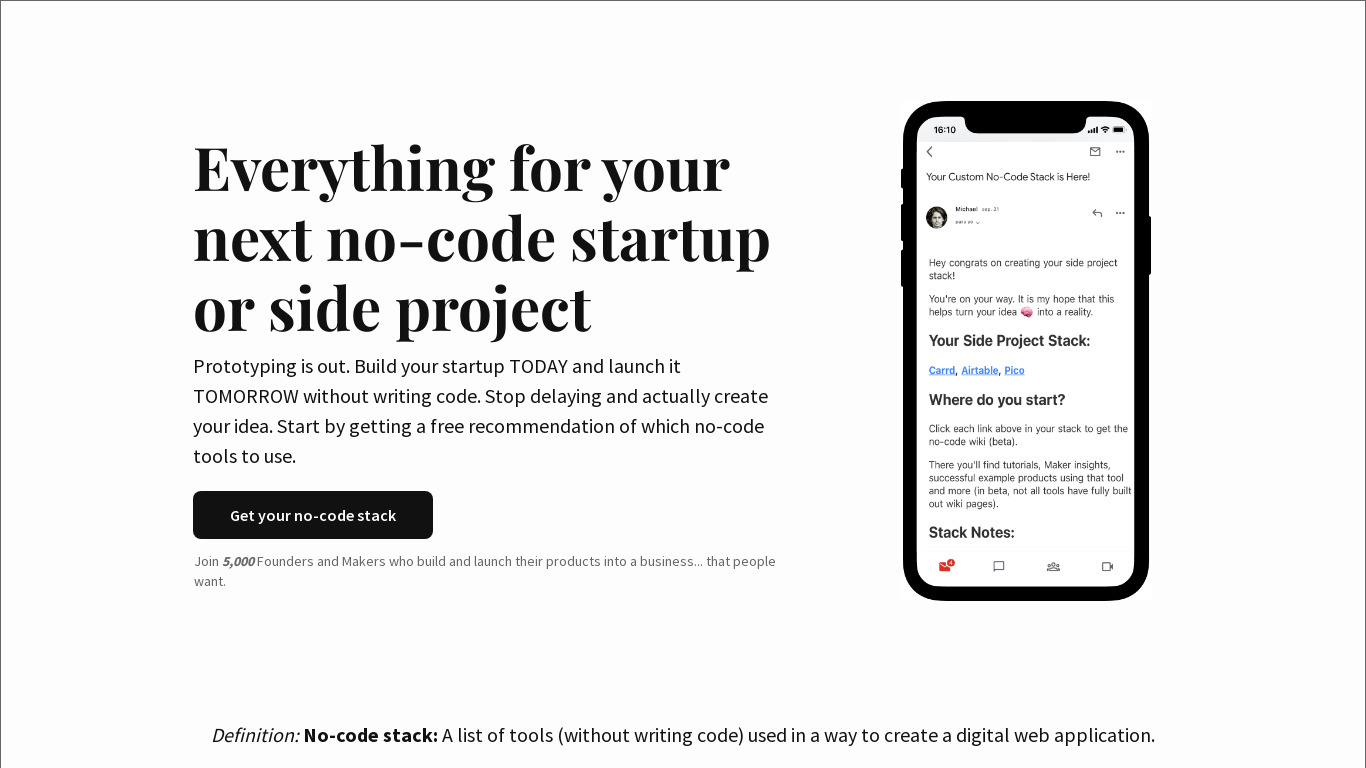 Side Project Stack Landing page