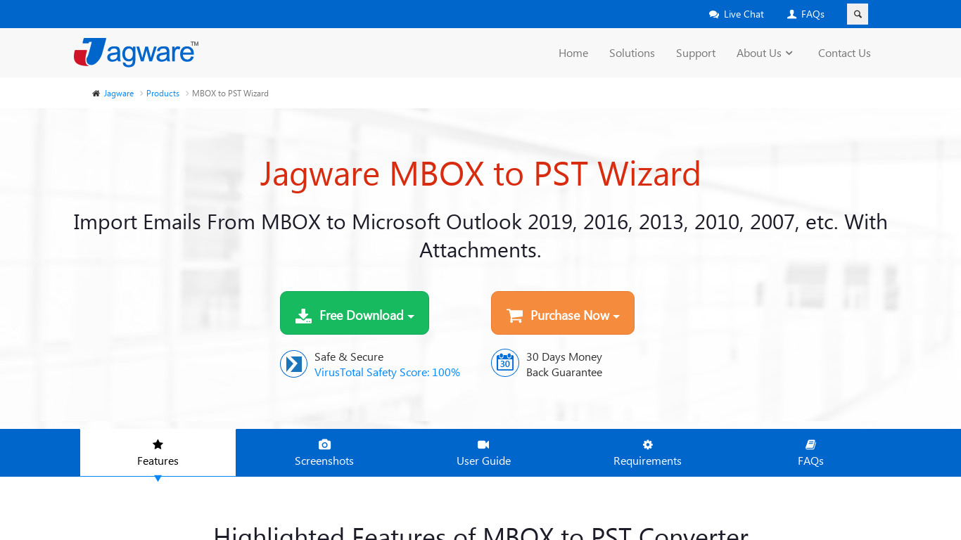 Jagware MBOX to PST Wizard Landing page
